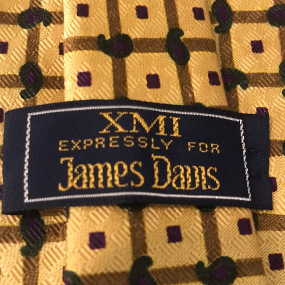 James Davis Gold Silk Tie Mens Necktie Italy XMI Geometric Print Designer - Picture 2 of 6